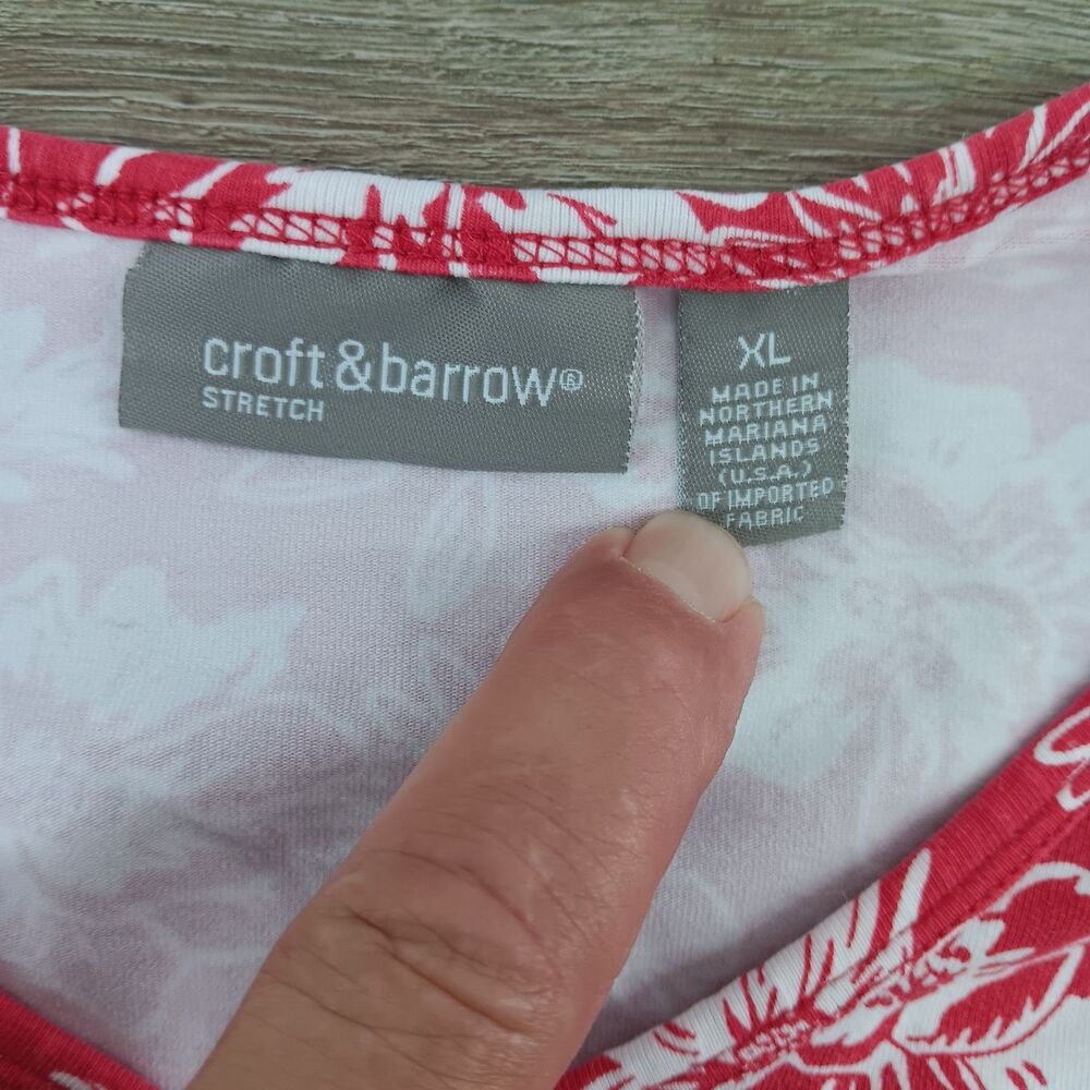 Croft & Barrow Shirt Women Size XL Red White Floral 3/4 Sleeve V Neck Casual Top - Picture 5 of 6